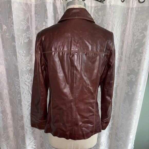 Burgundy Brown Leather Jacket - Picture 2 of 5